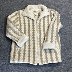 Vintage Duffel Fleece Jacket Teddy Bear cable patterned jacket  beige and ivory